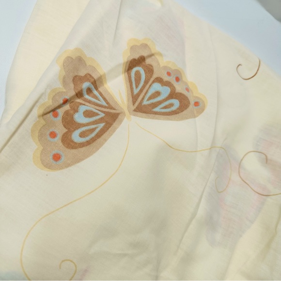 VTG 70s Hanae Mori Twin Sheet, Nude Cream Color w/ Butterflies Brown Orange Blue - Picture 3 of 5
